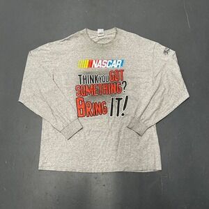 Vintage 2000s NASCAR trash talk "think you can bring it?" Big print graphic Tee